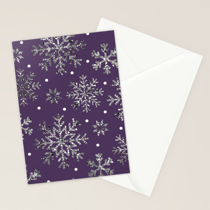 Vintage Christmas Silver snowflakes plum purple Stationery Card Gallery Image 2