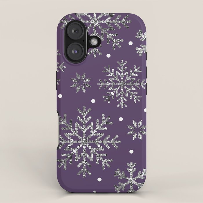 Vintage Christmas Silver snowflakes plum purple iPhone Case Gallery Image 1