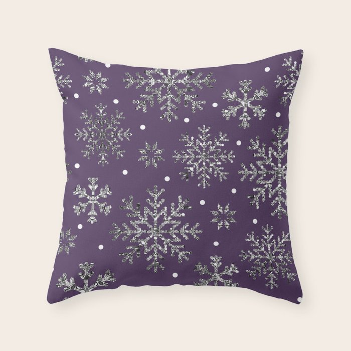 Vintage Christmas Silver snowflakes plum purple Throw Pillow Gallery Image 6