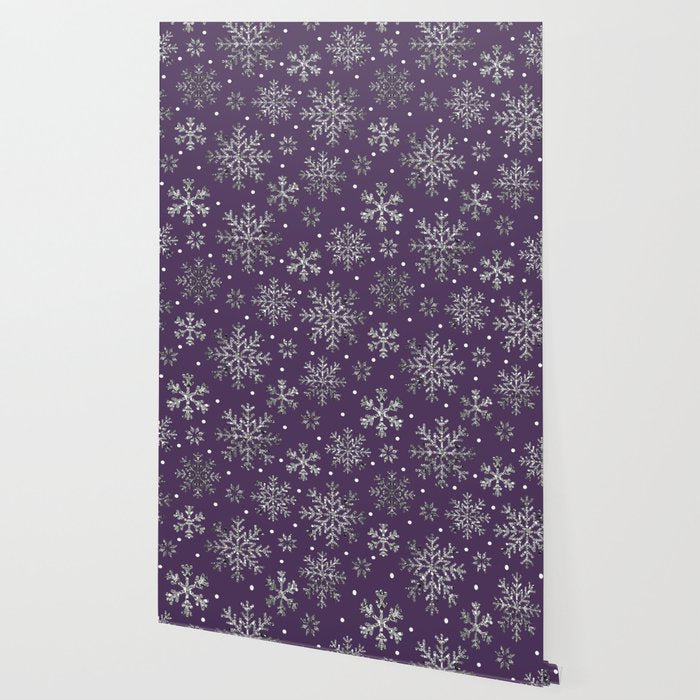 Vintage Christmas Silver snowflakes plum purple Wallpaper Gallery Image 2