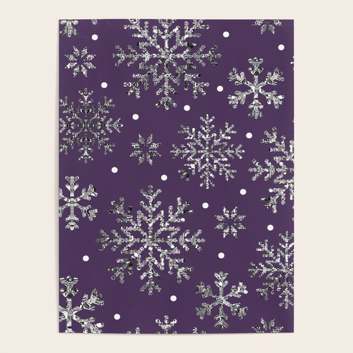Vintage Christmas Silver snowflakes plum purple Poster Gallery Image 1
