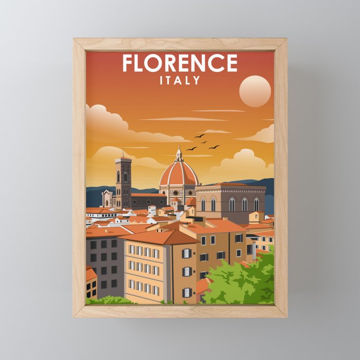 Florence Italy Tuscany Vintage Minimal Travel Poster Mini Art Print Gallery Image 1