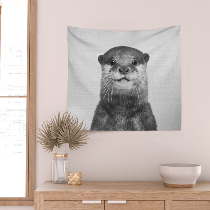 Otter - Black & White Wall Tapestry Gallery Image 2