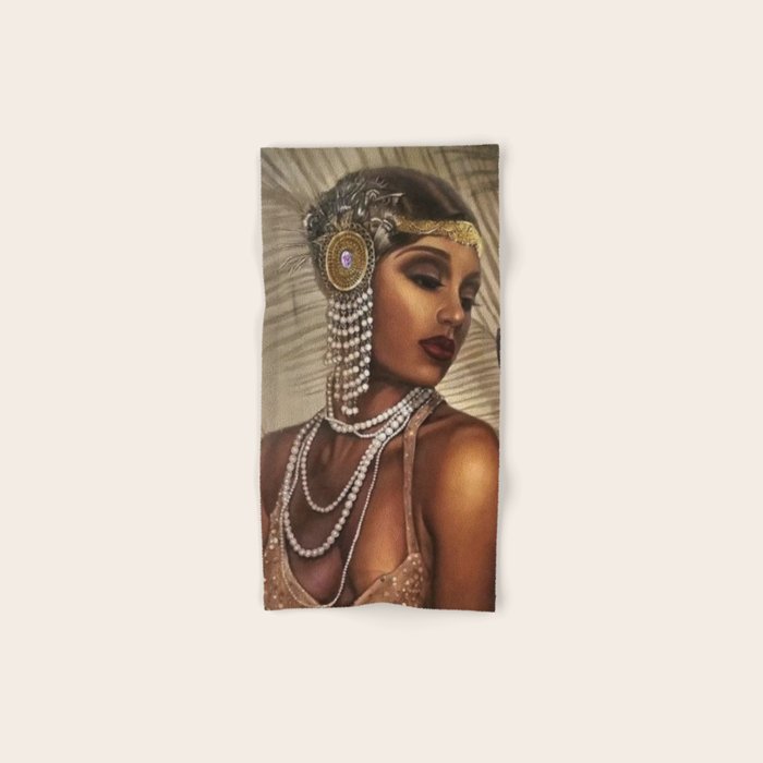 African American Masterpiece 'Cotton Club Flapper Dance Girl' Portrait Painting Bath Towel Gallery Image 1