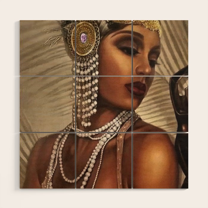African American Masterpiece 'Cotton Club Flapper Dance Girl' Portrait Painting Wood Wall Art Gallery Image 1