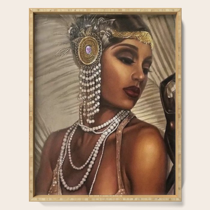 African American Masterpiece 'Cotton Club Flapper Dance Girl' Portrait Painting Serving Tray Gallery Image 1