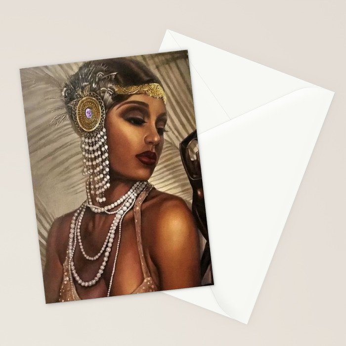 African American Masterpiece 'Cotton Club Flapper Dance Girl' Portrait Painting Stationery Card Gallery Image 2
