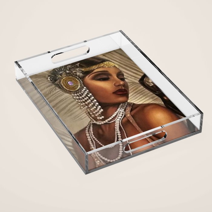 African American Masterpiece 'Cotton Club Flapper Dance Girl' Portrait Painting Acrylic Tray Gallery Image 1