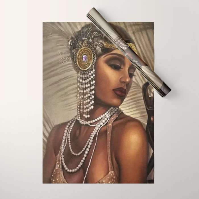 African American Masterpiece 'Cotton Club Flapper Dance Girl' Portrait Painting Wrapping Paper Gallery Image 1