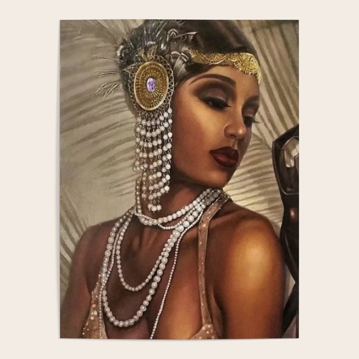 African American Masterpiece 'Cotton Club Flapper Dance Girl' Portrait Painting Poster Gallery Image 4