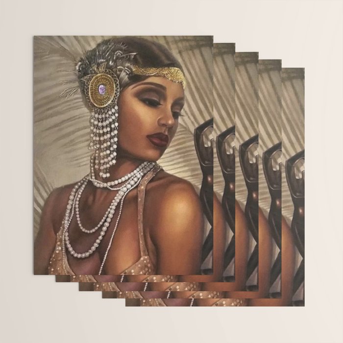 African American Masterpiece 'Cotton Club Flapper Dance Girl' Portrait Painting Wrapping Paper Gallery Image 3