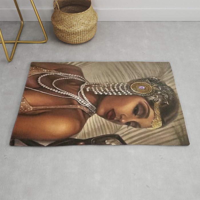 African American Masterpiece 'Cotton Club Flapper Dance Girl' Portrait Painting Rug Gallery Image 1