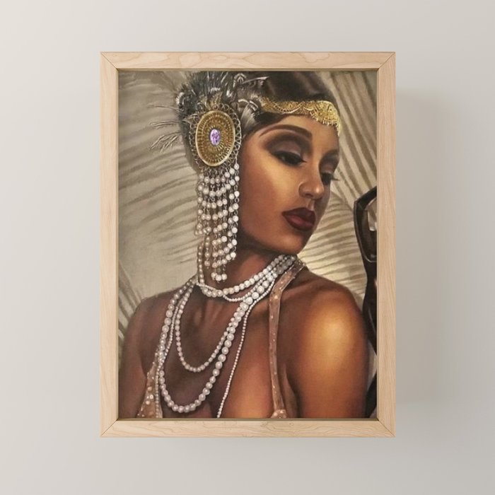 African American Masterpiece 'Cotton Club Flapper Dance Girl' Portrait Painting Mini Art Print Gallery Image 1
