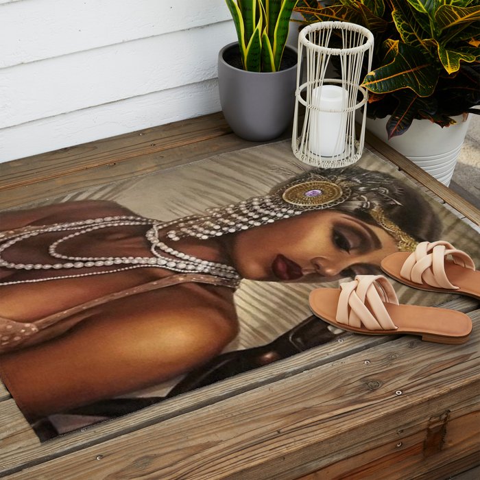 African American Masterpiece 'Cotton Club Flapper Dance Girl' Portrait Painting Outdoor Rug Gallery Image 2
