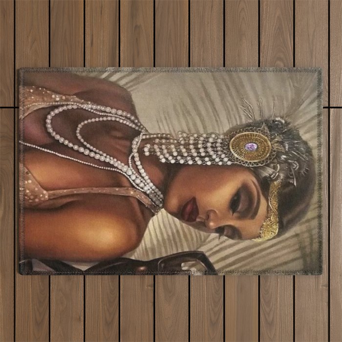 African American Masterpiece 'Cotton Club Flapper Dance Girl' Portrait Painting Outdoor Rug Gallery Image 1