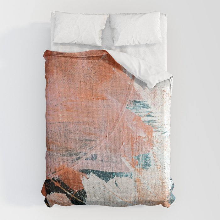 Interrupt [2]: a pretty minimal abstract acrylic piece in pink white and blue by Alyssa Hamilton Art Duvet Cover Gallery Image 1