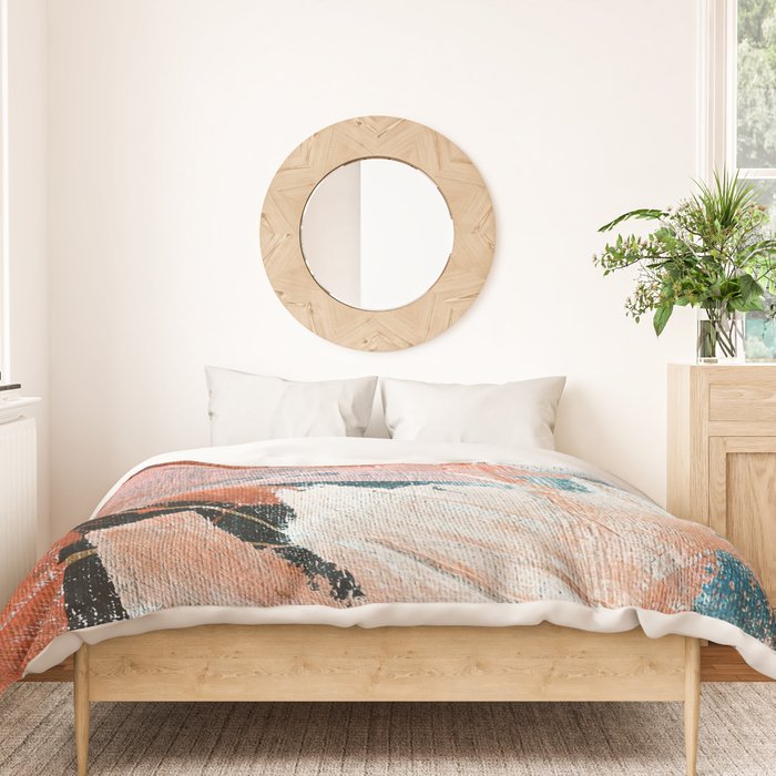 Interrupt [2]: a pretty minimal abstract acrylic piece in pink white and blue by Alyssa Hamilton Art Duvet Cover Gallery Image 3