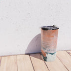 Interrupt [2]: a pretty minimal abstract acrylic piece in pink white and blue by Alyssa Hamilton Art Travel Mug Gallery Image 4