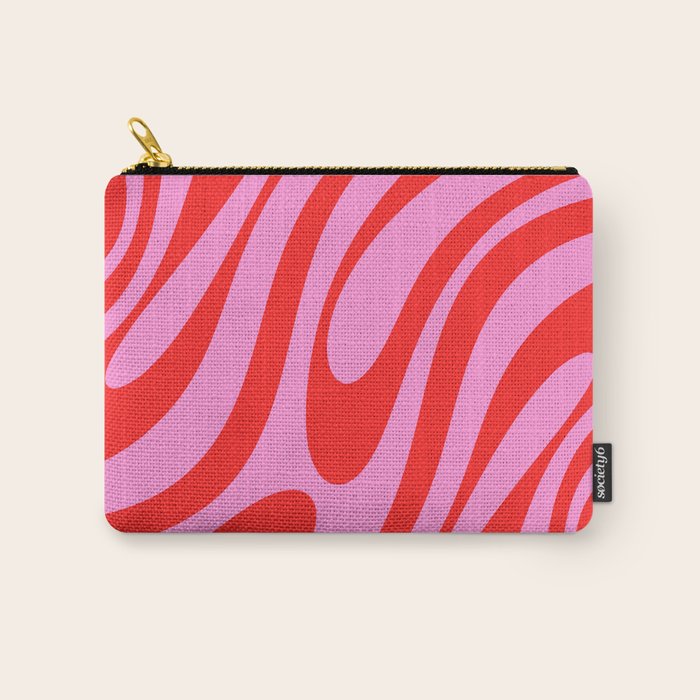 Preppy Pink and Red Retro Abstract Wavy Loops Pop Pattern Carry All Pouch Gallery Image 1