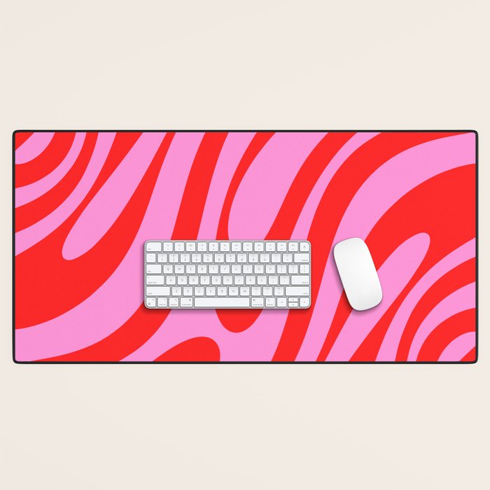 Preppy Pink and Red Retro Abstract Wavy Loops Pop Pattern Desk Mat Gallery Image 1