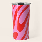 Preppy Pink and Red Retro Abstract Wavy Loops Pop Pattern Travel Mug Gallery Image 1