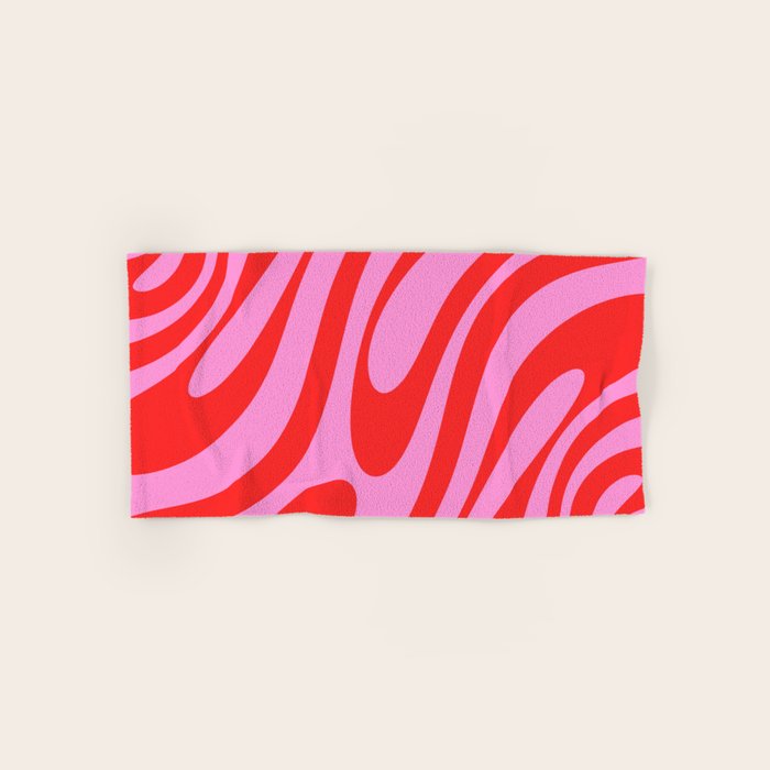 Preppy Pink and Red Retro Abstract Wavy Loops Pop Pattern Bath Towel Gallery Image 1