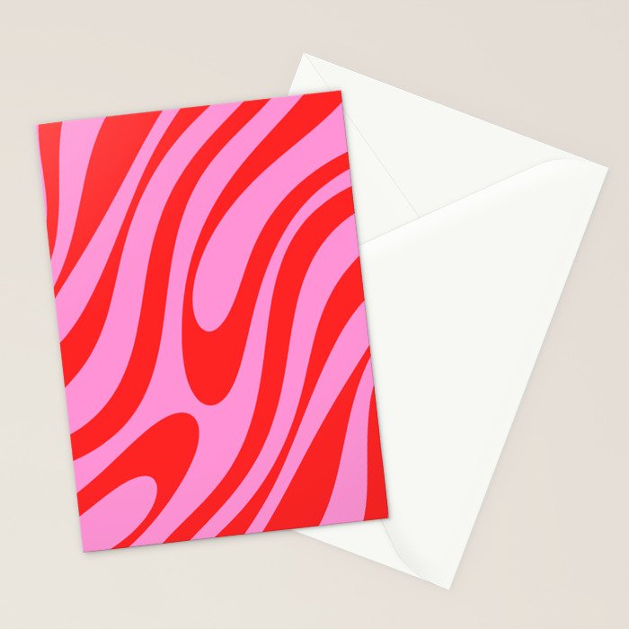 Preppy Pink and Red Retro Abstract Wavy Loops Pop Pattern Stationery Card Gallery Image 2