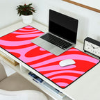 Preppy Pink and Red Retro Abstract Wavy Loops Pop Pattern Desk Mat Gallery Image 2