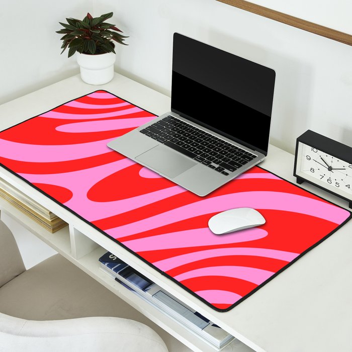 Preppy Pink and Red Retro Abstract Wavy Loops Pop Pattern Desk Mat Gallery Image 2