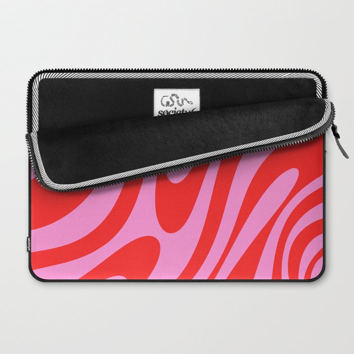 Preppy Pink and Red Retro Abstract Wavy Loops Pop Pattern Laptop Sleeve Gallery Image 2