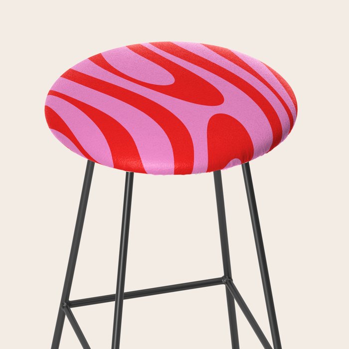 Preppy Pink and Red Retro Abstract Wavy Loops Pop Pattern Stool Gallery Image 2