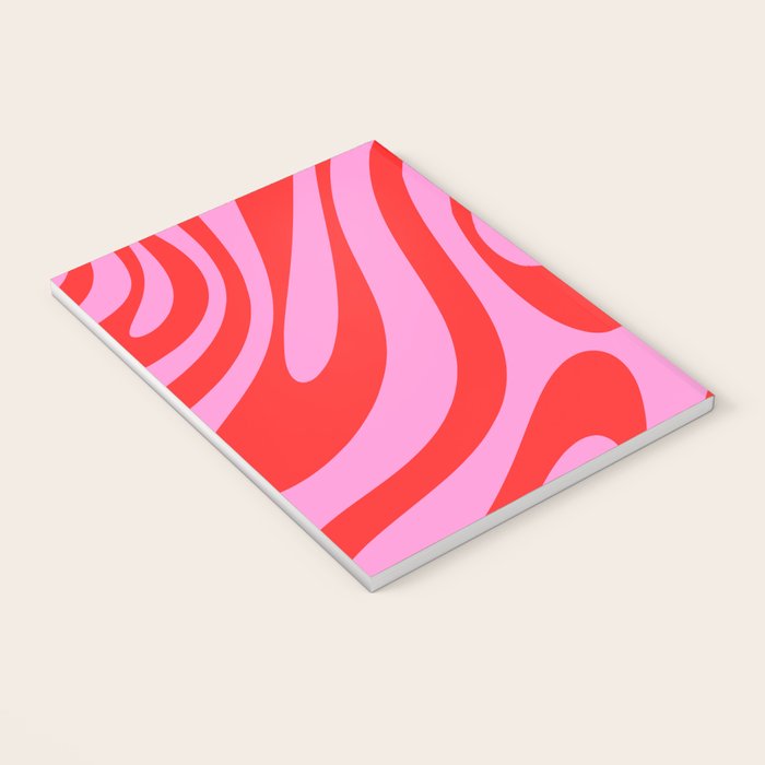 Preppy Pink and Red Retro Abstract Wavy Loops Pop Pattern Notebook Gallery Image 3