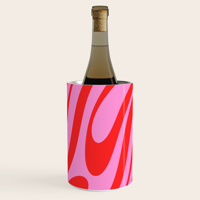 Preppy Pink and Red Retro Abstract Wavy Loops Pop Pattern Wine Chiller Gallery Image 1