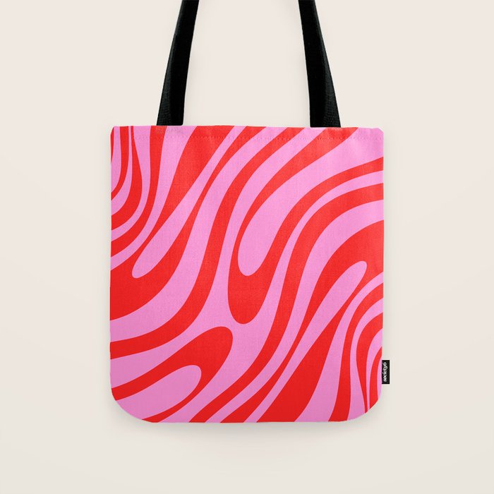 Preppy Pink and Red Retro Abstract Wavy Loops Pop Pattern Tote Bag Gallery Image 1