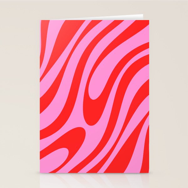 Preppy Pink and Red Retro Abstract Wavy Loops Pop Pattern Stationery Card Gallery Image 1