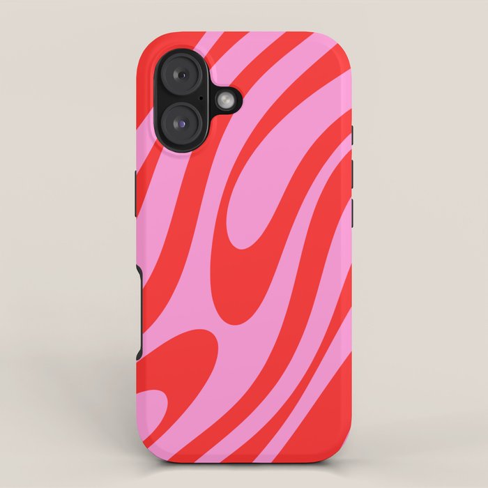 Preppy Pink and Red Retro Abstract Wavy Loops Pop Pattern iPhone Case Gallery Image 1