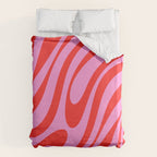 Preppy Pink and Red Retro Abstract Wavy Loops Pop Pattern Duvet Cover Gallery Image 6