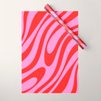 Preppy Pink and Red Retro Abstract Wavy Loops Pop Pattern Wrapping Paper Gallery Image 1