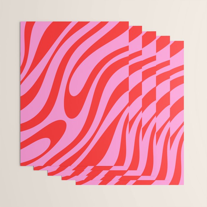 Preppy Pink and Red Retro Abstract Wavy Loops Pop Pattern Wrapping Paper Gallery Image 3