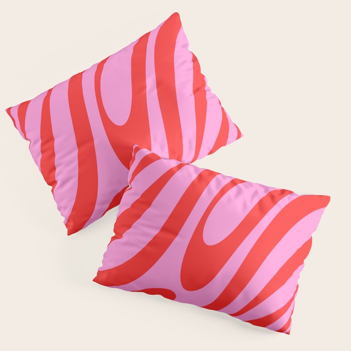 Preppy Pink and Red Retro Abstract Wavy Loops Pop Pattern Pillow Sham Gallery Image 3