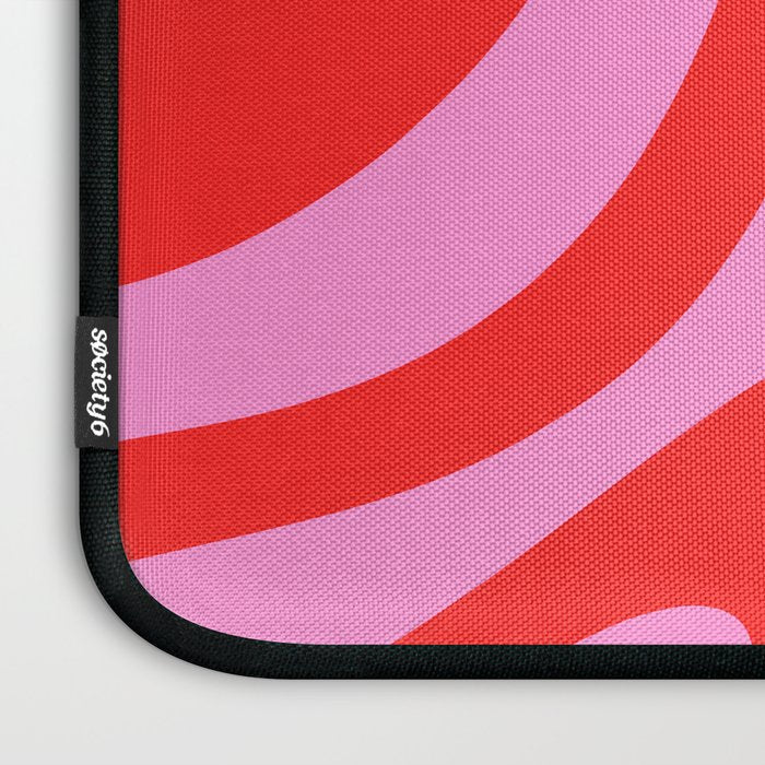 Preppy Pink and Red Retro Abstract Wavy Loops Pop Pattern Laptop Sleeve Gallery Image 3