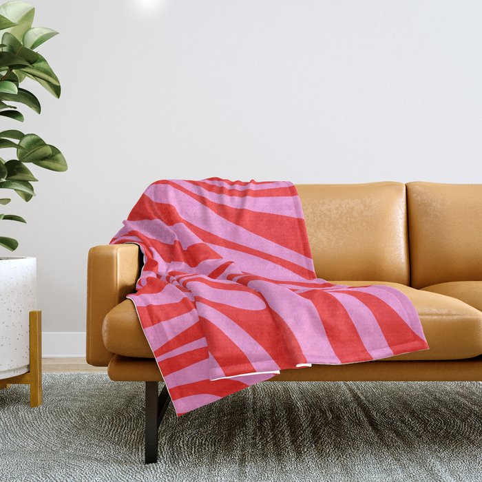 Preppy Pink and Red Retro Abstract Wavy Loops Pop Pattern Throw Blanket Gallery Image 1