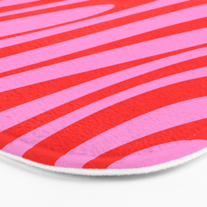 Preppy Pink and Red Retro Abstract Wavy Loops Pop Pattern Bath Mat Gallery Image 3