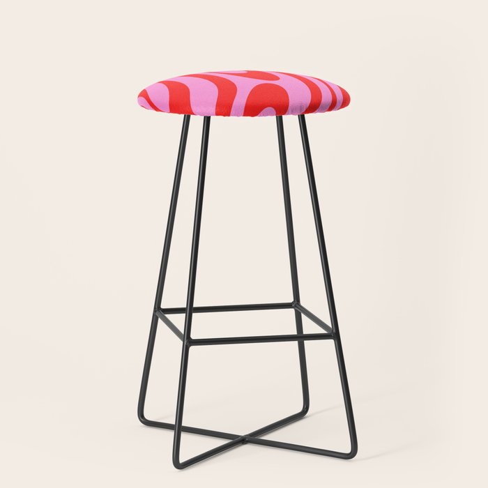 Preppy Pink and Red Retro Abstract Wavy Loops Pop Pattern Stool Gallery Image 1