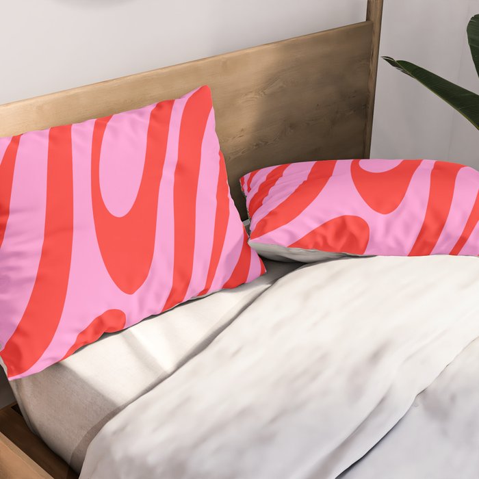 Preppy Pink and Red Retro Abstract Wavy Loops Pop Pattern Pillow Sham Gallery Image 2