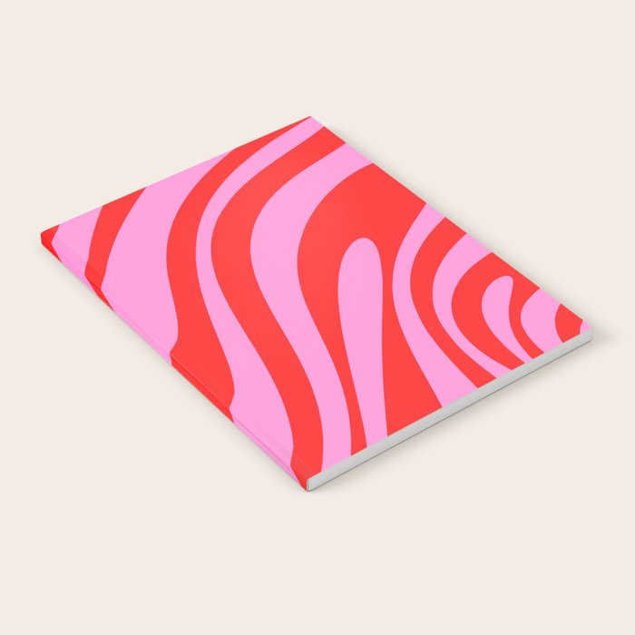 Preppy Pink and Red Retro Abstract Wavy Loops Pop Pattern Notebook Gallery Image 1