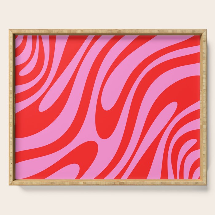 Preppy Pink and Red Retro Abstract Wavy Loops Pop Pattern Serving Tray Gallery Image 1