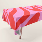 Preppy Pink and Red Retro Abstract Wavy Loops Pop Pattern Tablecloth Gallery Image 1