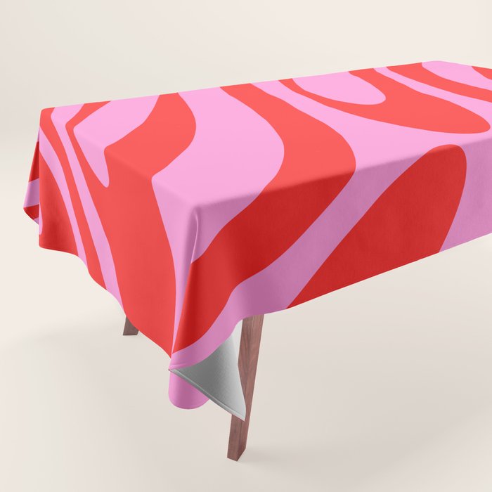 Preppy Pink and Red Retro Abstract Wavy Loops Pop Pattern Tablecloth Gallery Image 1