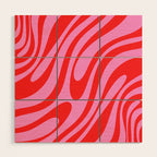 Preppy Pink and Red Retro Abstract Wavy Loops Pop Pattern Wood Wall Art Gallery Image 1